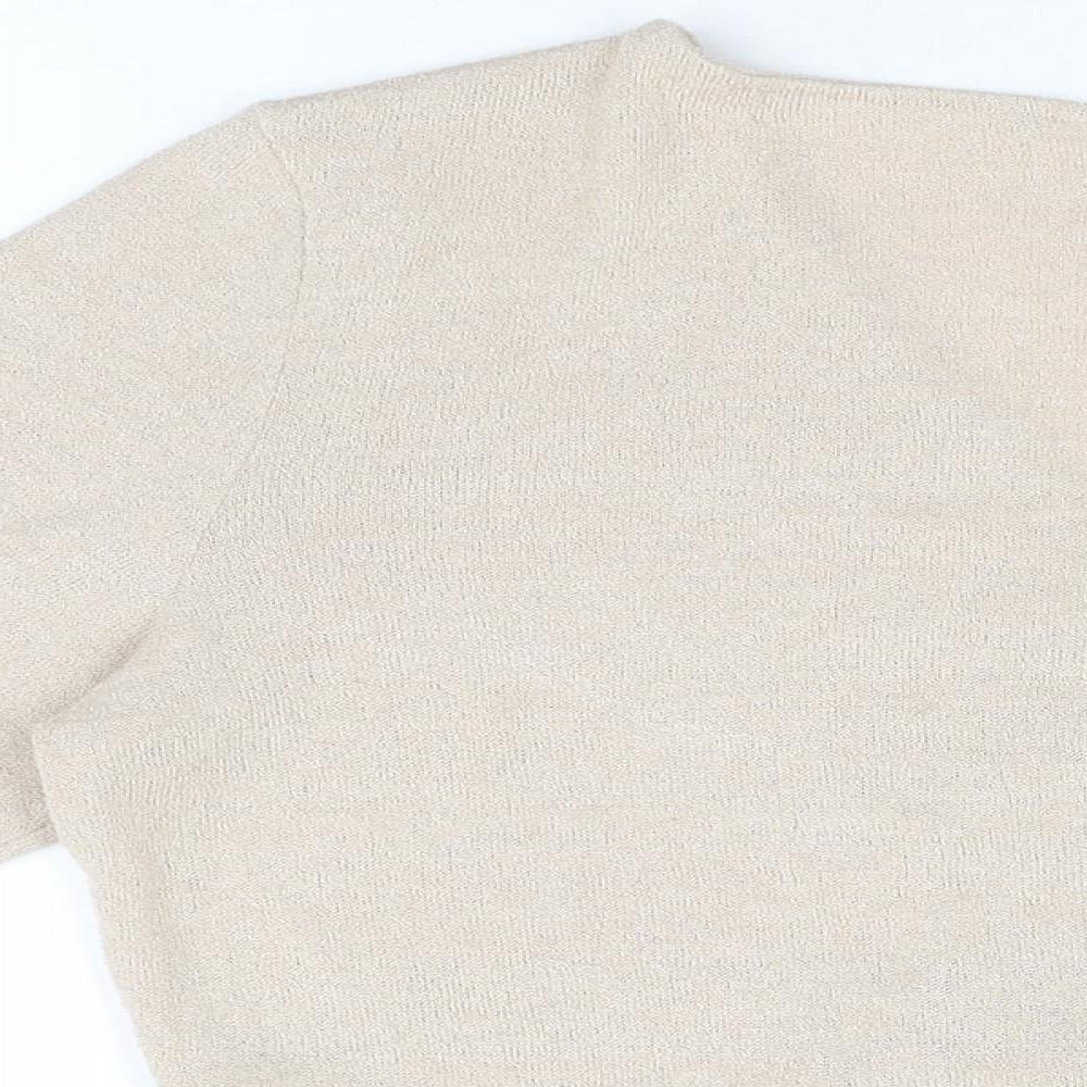 H&M Womens Beige Viscose Cropped T-Shirt Size L V-Neck