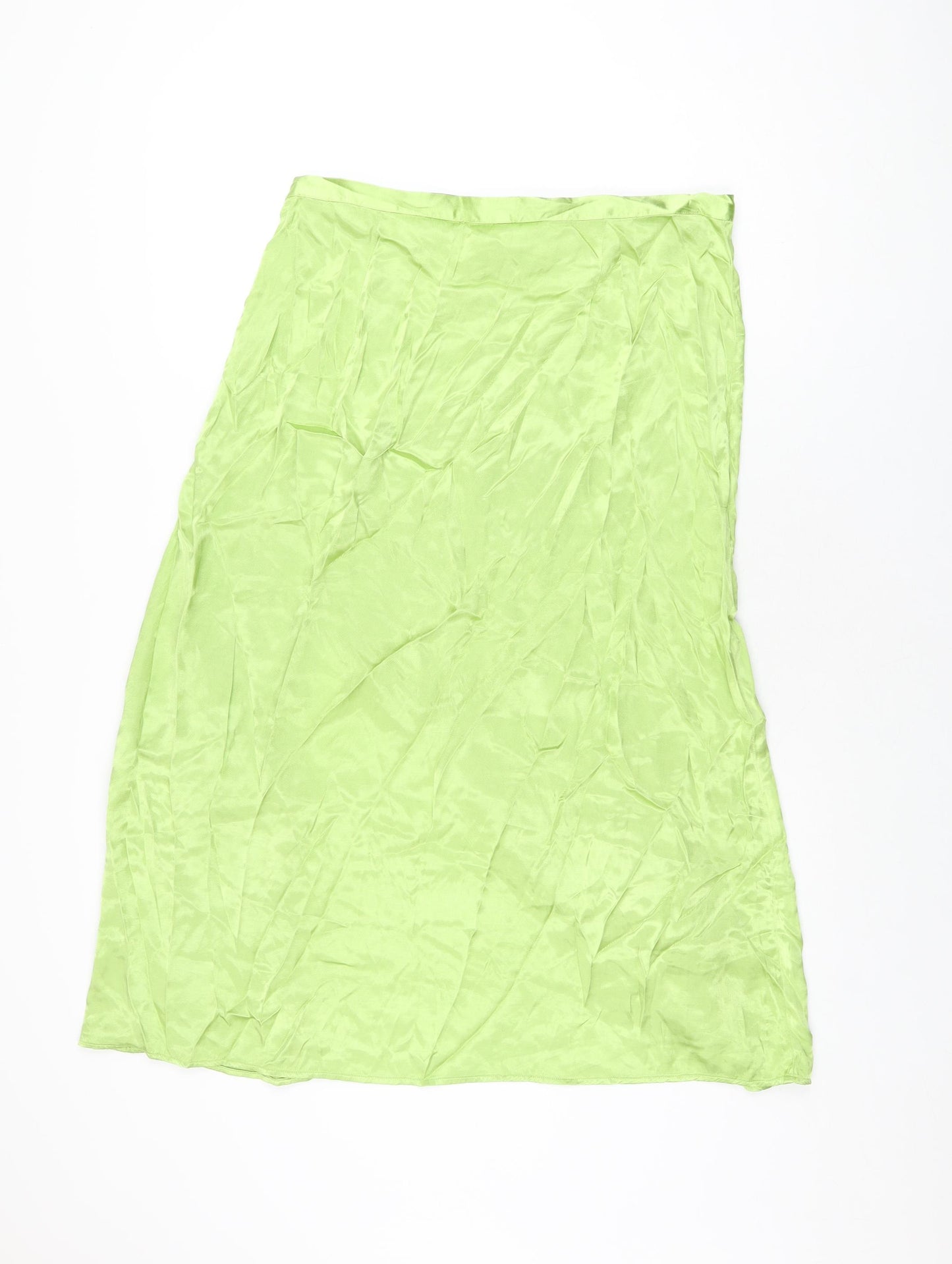H&M Womens Green Viscose Swing Skirt Size 16 Zip