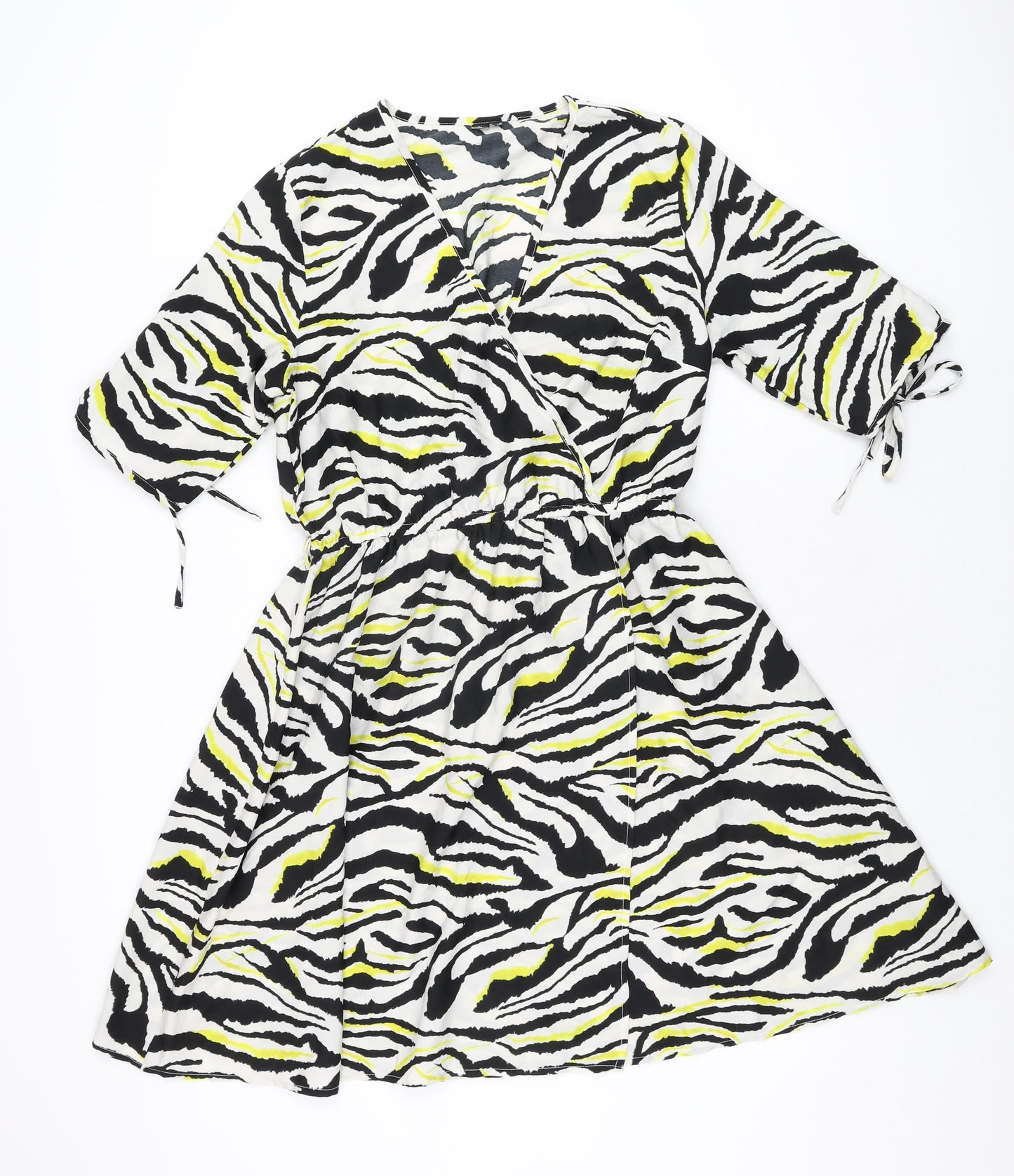 Influence Womens White Animal Print Polyester Skater Dress Size 10 V-Neck Pullover