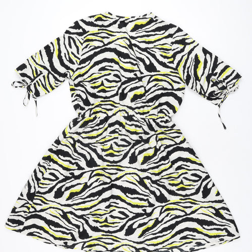 Influence Womens White Animal Print Polyester Skater Dress Size 10 V-Neck Pullover