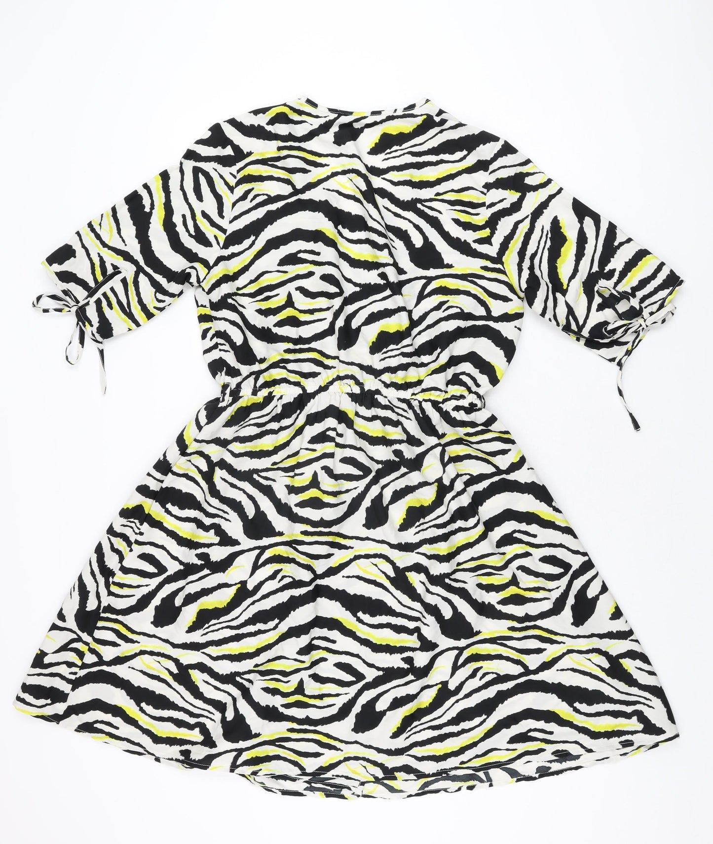Influence Womens White Animal Print Polyester Skater Dress Size 10 V-Neck Pullover