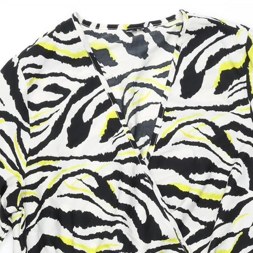 Influence Womens White Animal Print Polyester Skater Dress Size 10 V-Neck Pullover