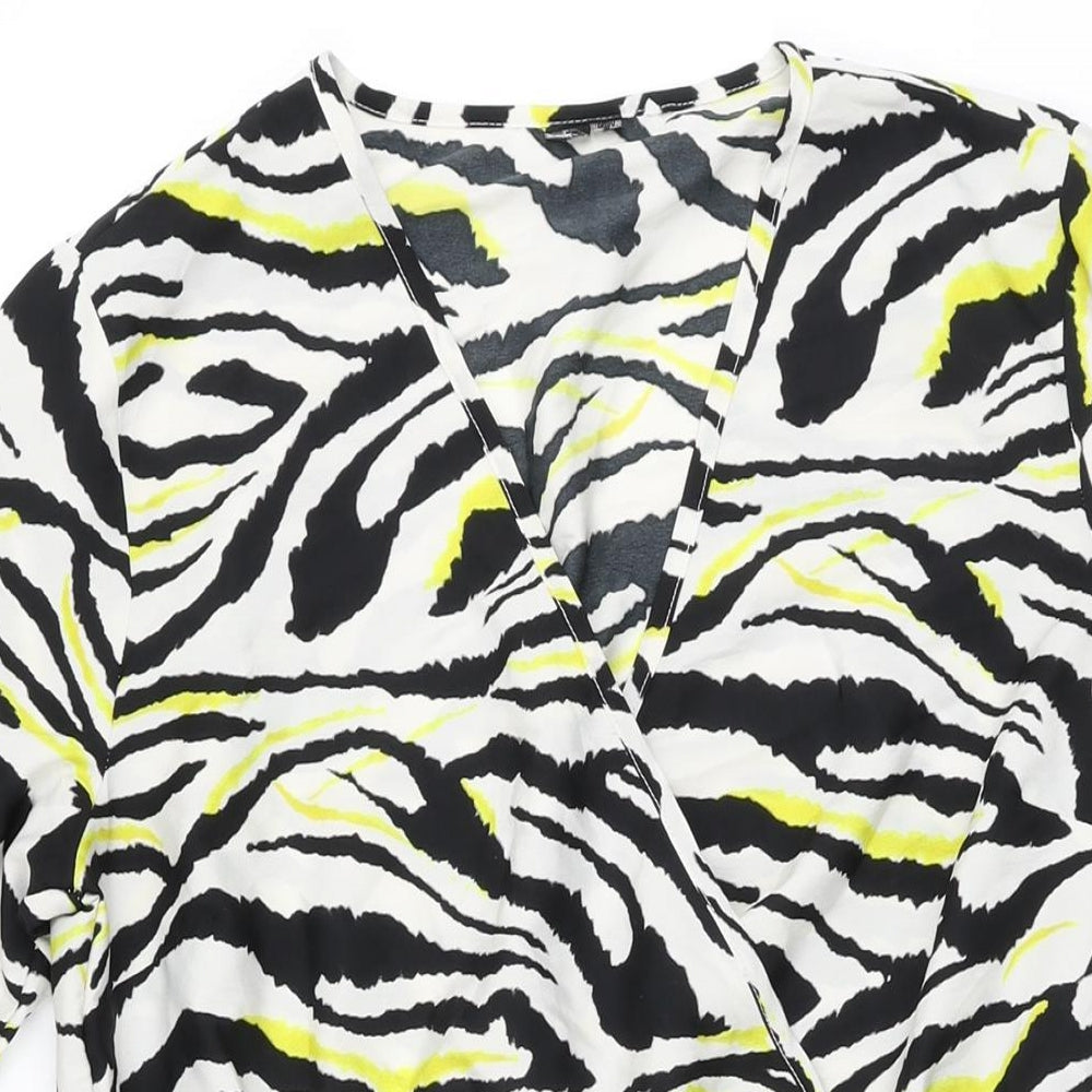 Influence Womens White Animal Print Polyester Skater Dress Size 10 V-Neck Pullover