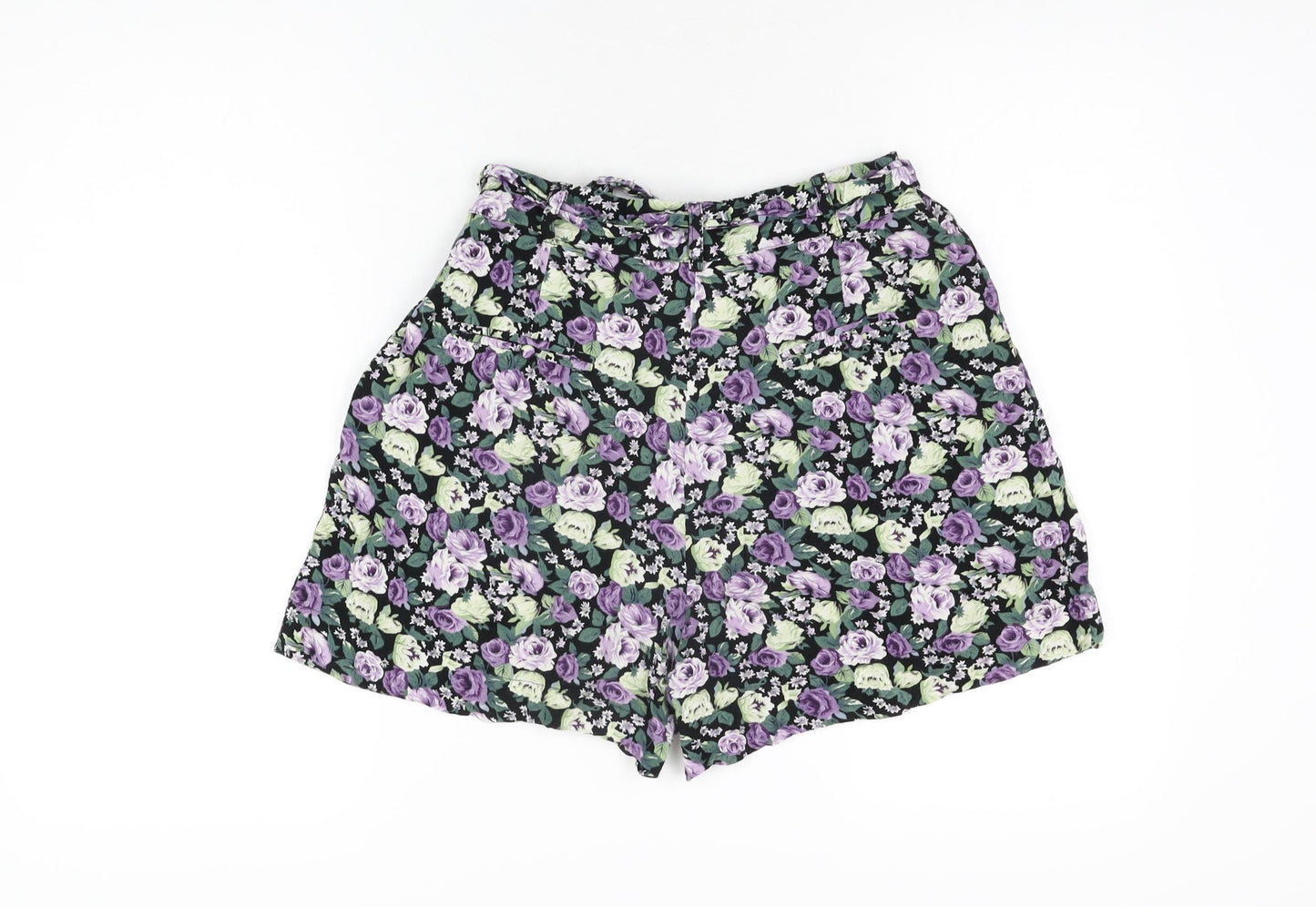 NEXT Womens Black Floral Viscose Basic Shorts Size 8 L3 in Regular Zip