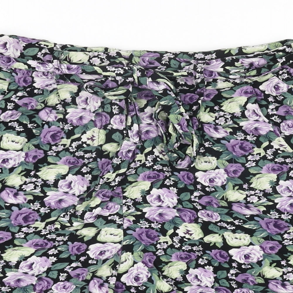 NEXT Womens Black Floral Viscose Basic Shorts Size 8 L3 in Regular Zip
