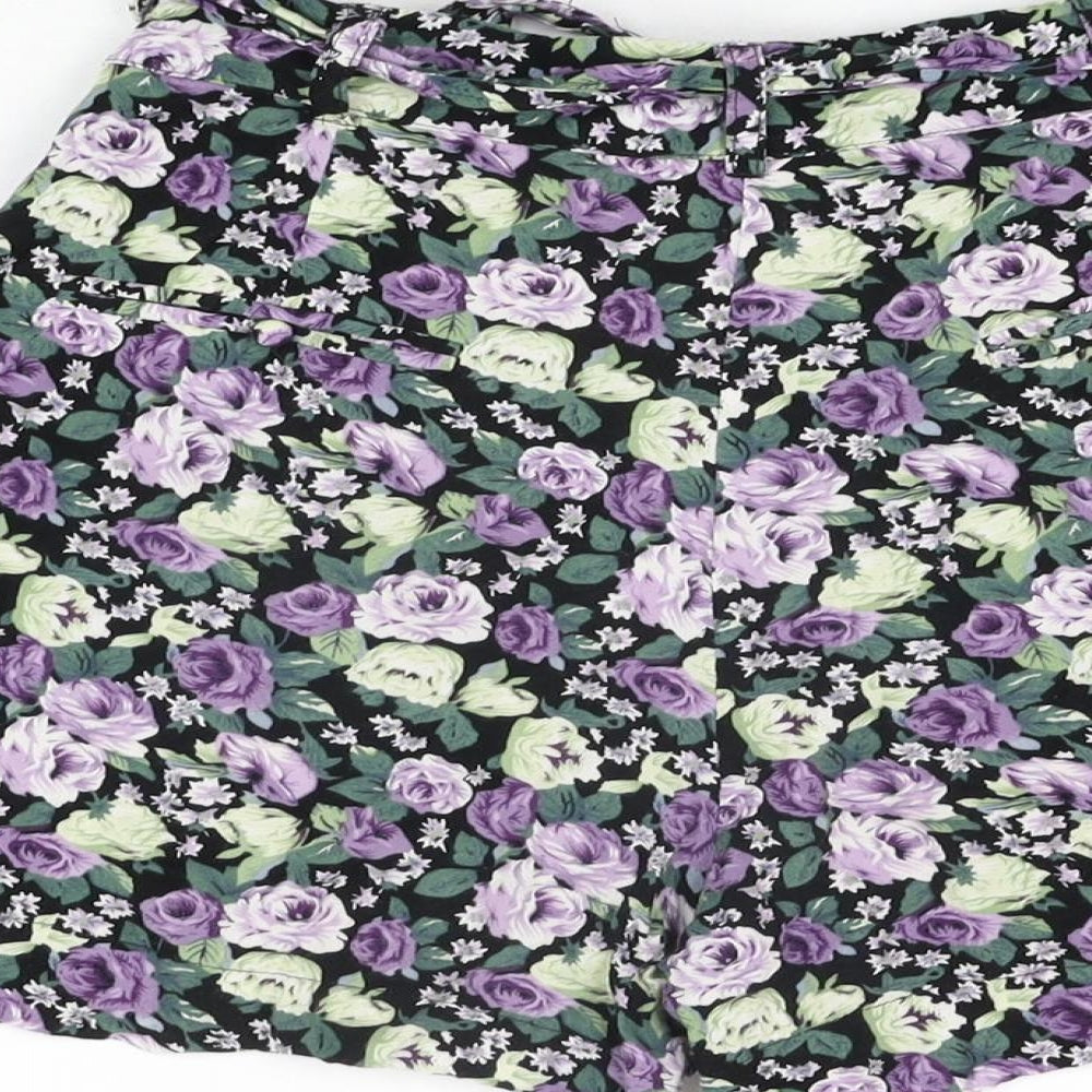 NEXT Womens Black Floral Viscose Basic Shorts Size 8 L3 in Regular Zip