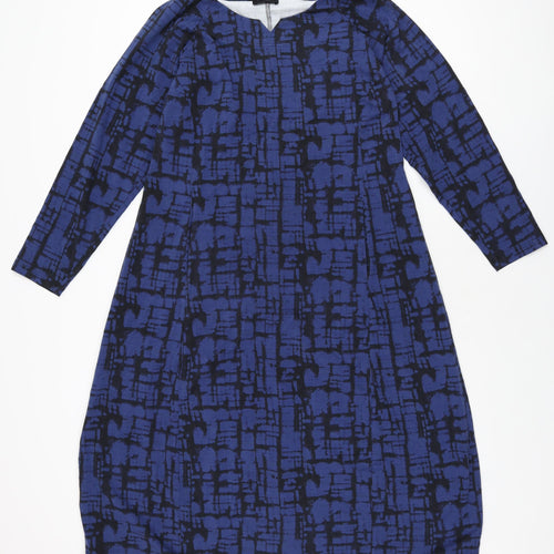 Q Neel Womens Blue Geometric Cotton Shift Size 8 Round Neck Pullover