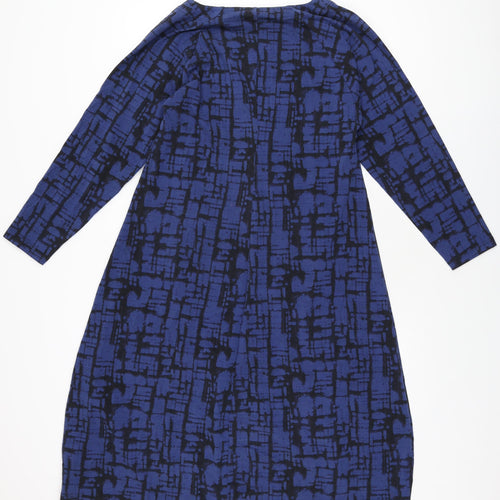 Q Neel Womens Blue Geometric Cotton Shift Size 8 Round Neck Pullover