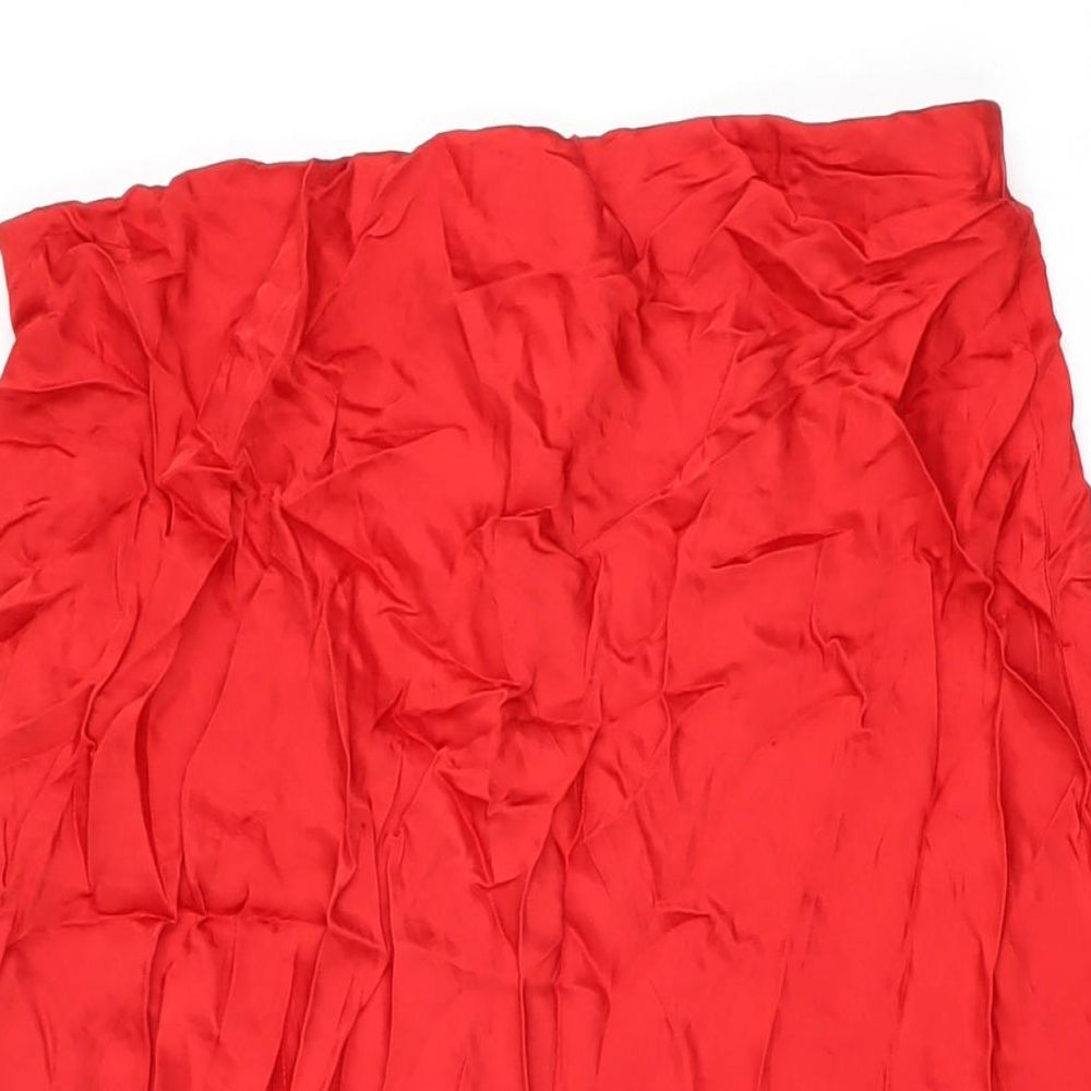 H&M Womens Red Viscose Swing Skirt Size M