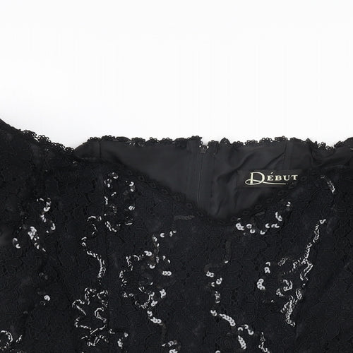 Debut Womens Black Polyester Basic T-Shirt Size 12 Off the Shoulder