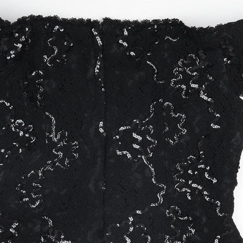 Debut Womens Black Polyester Basic T-Shirt Size 12 Off the Shoulder