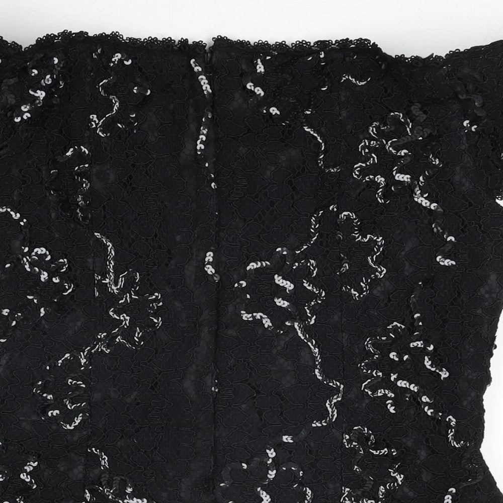 Debut Womens Black Polyester Basic T-Shirt Size 12 Off the Shoulder