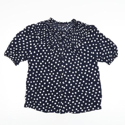 Marks and Spencer Womens Blue Polka Dot Viscose Basic Button-Up Size 12 Round Neck