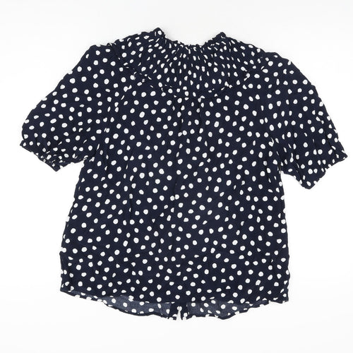 Marks and Spencer Womens Blue Polka Dot Viscose Basic Button-Up Size 12 Round Neck