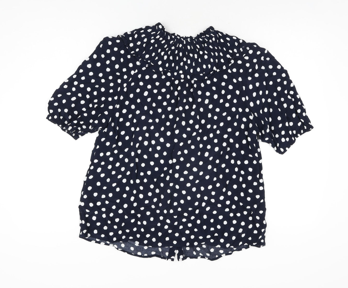 Marks and Spencer Womens Blue Polka Dot Viscose Basic Button-Up Size 12 Round Neck