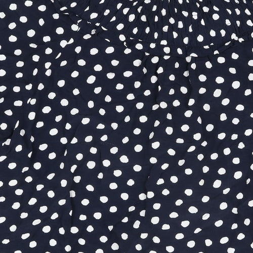 Marks and Spencer Womens Blue Polka Dot Viscose Basic Button-Up Size 12 Round Neck