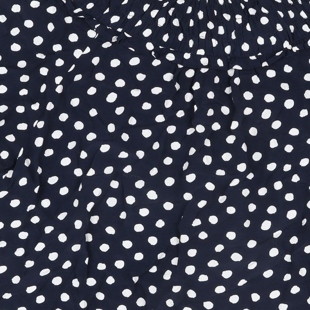 Marks and Spencer Womens Blue Polka Dot Viscose Basic Button-Up Size 12 Round Neck