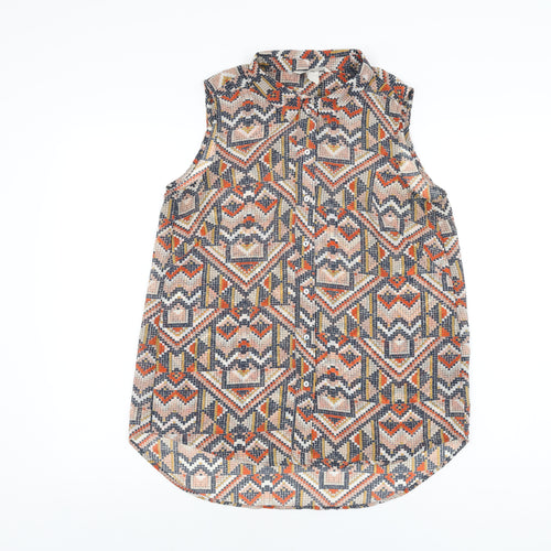 H&M Womens Multicoloured Geometric Polyester Basic Button-Up Size 8 Collared