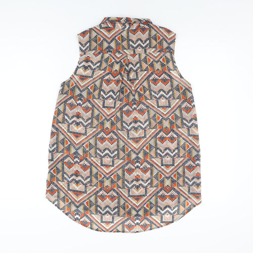 H&M Womens Multicoloured Geometric Polyester Basic Button-Up Size 8 Collared