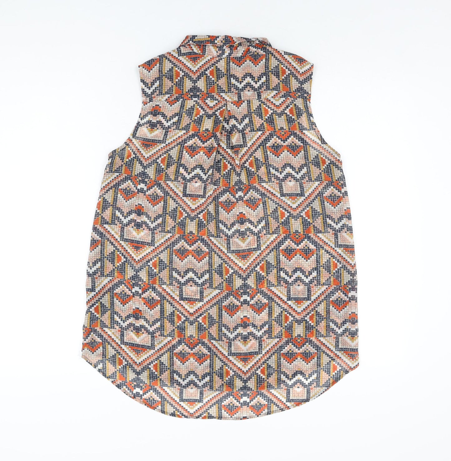 H&M Womens Multicoloured Geometric Polyester Basic Button-Up Size 8 Collared