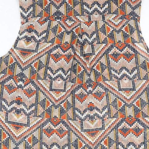 H&M Womens Multicoloured Geometric Polyester Basic Button-Up Size 8 Collared