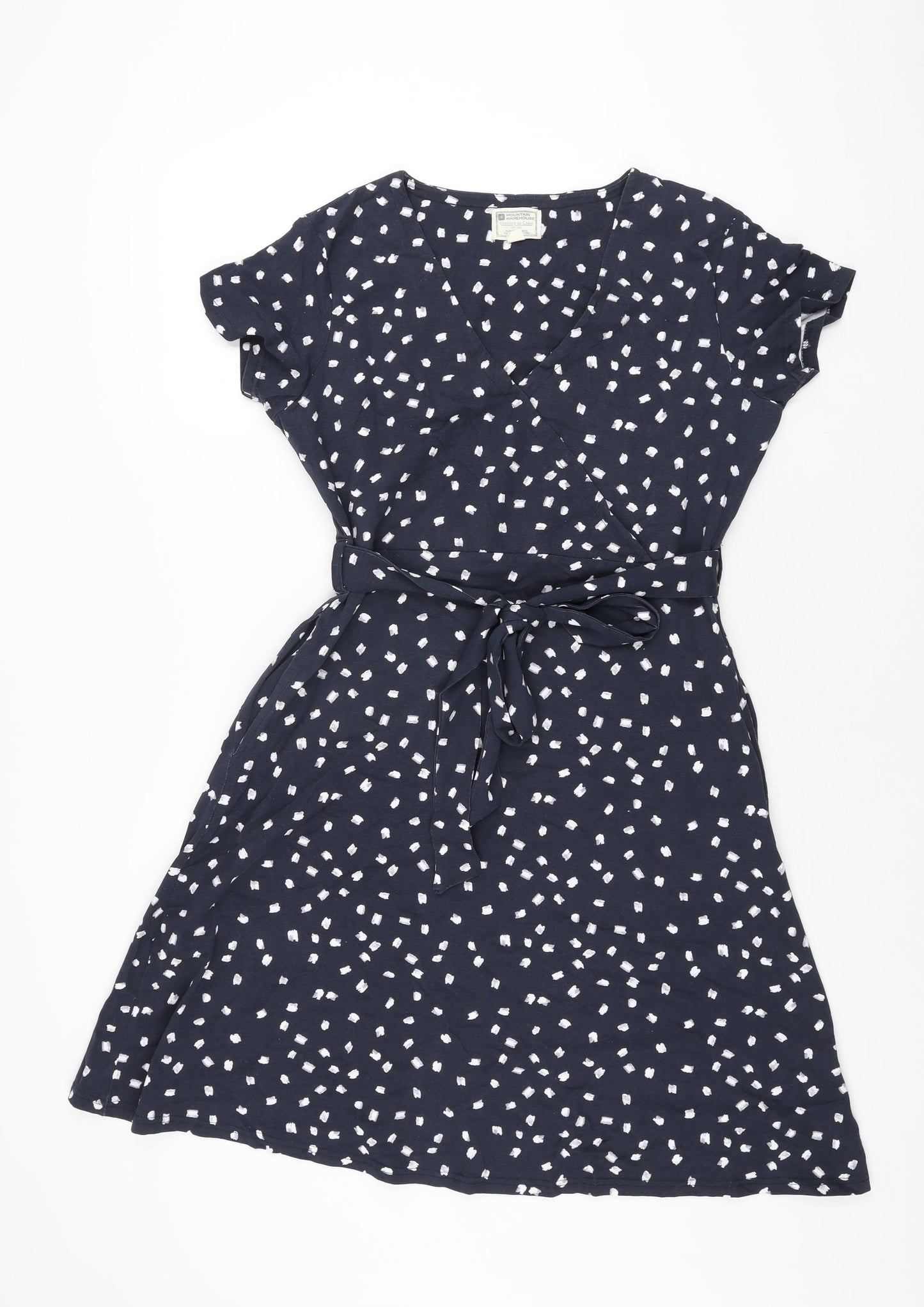 Mountain Warehouse Womens Blue Polka Dot Cotton A-Line Size 14 V-Neck Pullover