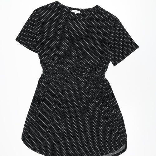 Warehouse Womens Black Polka Dot Polyester Skater Dress Size 12 Round Neck Pullover