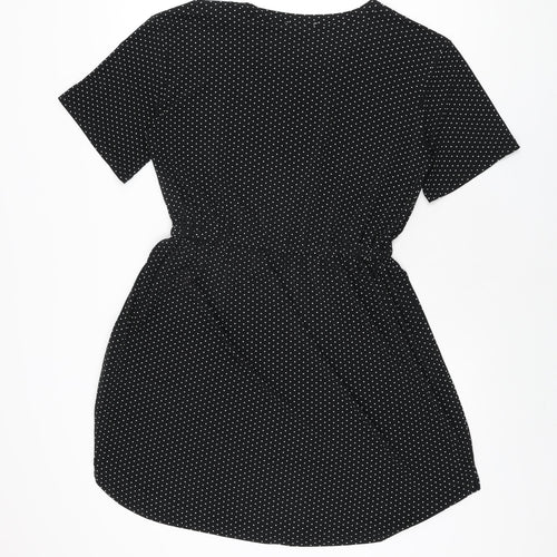 Warehouse Womens Black Polka Dot Polyester Skater Dress Size 12 Round Neck Pullover