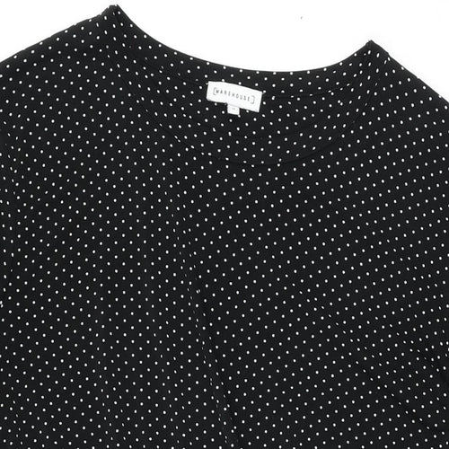 Warehouse Womens Black Polka Dot Polyester Skater Dress Size 12 Round Neck Pullover