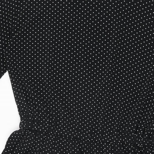Warehouse Womens Black Polka Dot Polyester Skater Dress Size 12 Round Neck Pullover