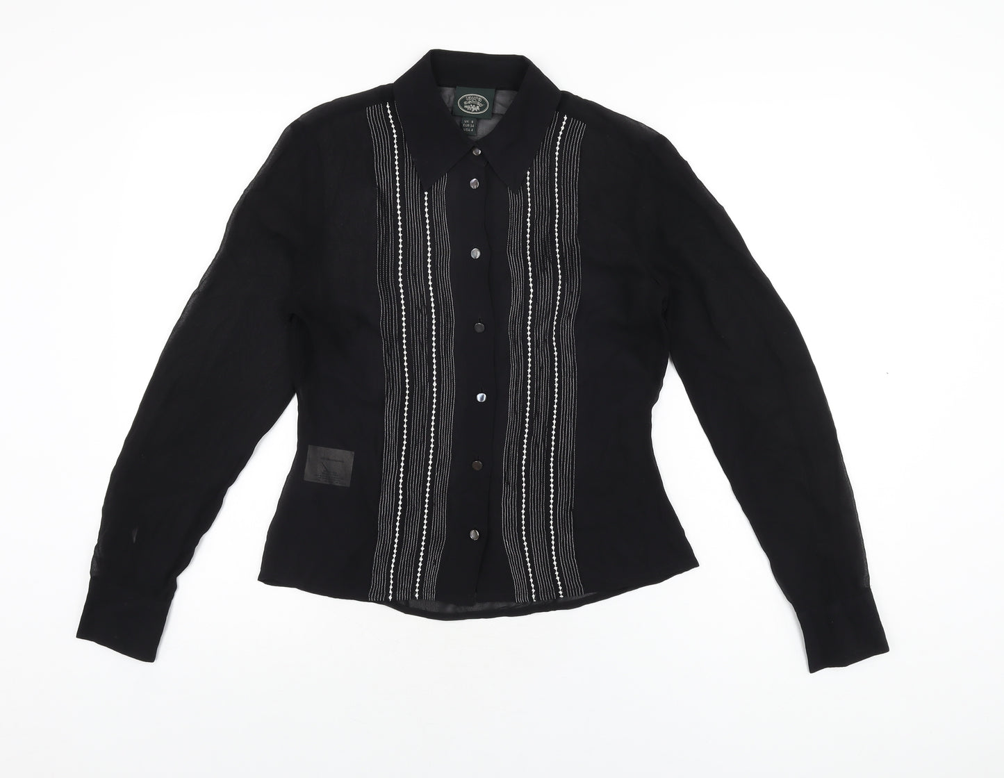 Laura Ashley Womens Black Silk Basic Button-Up Size 8 Collared