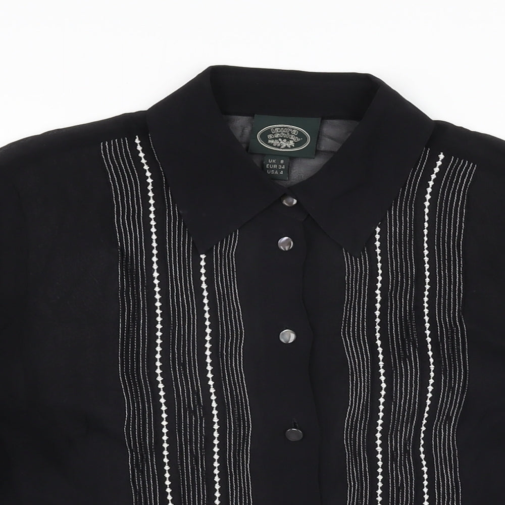 Laura Ashley Womens Black Silk Basic Button-Up Size 8 Collared