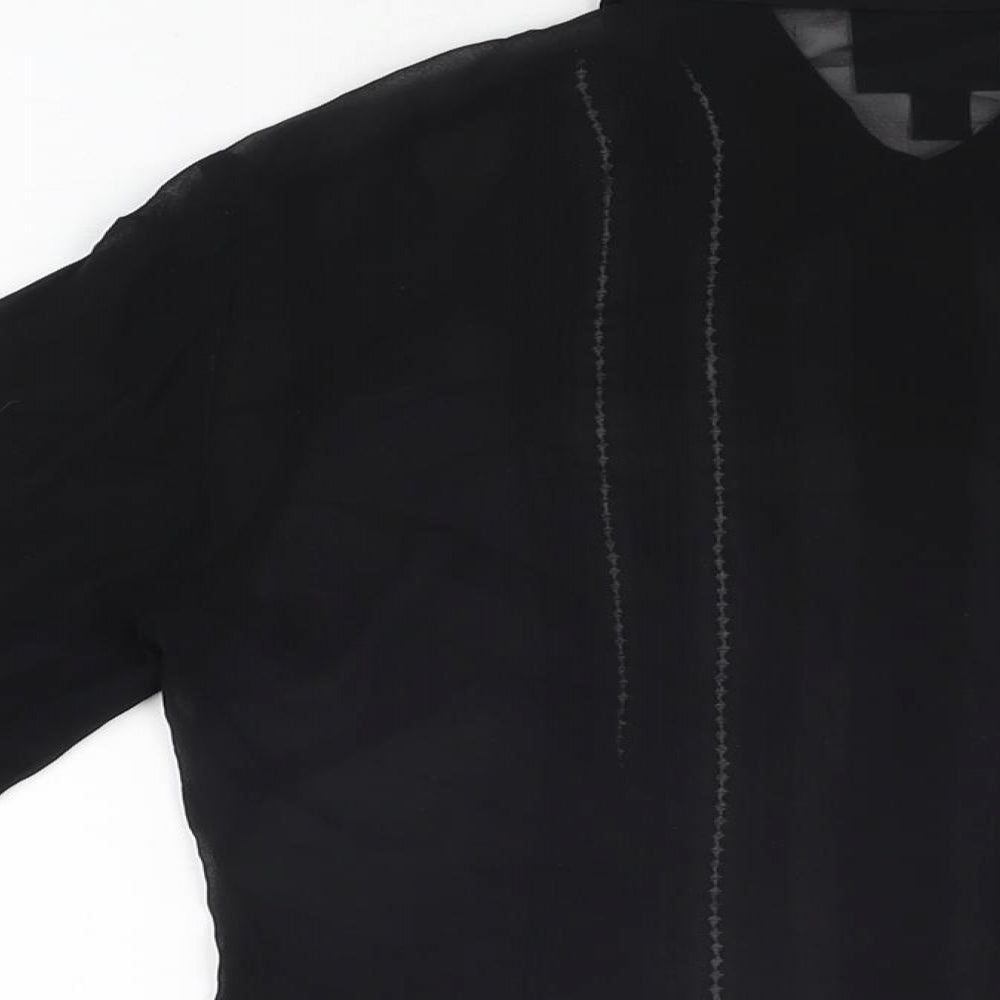 Laura Ashley Womens Black Silk Basic Button-Up Size 8 Collared