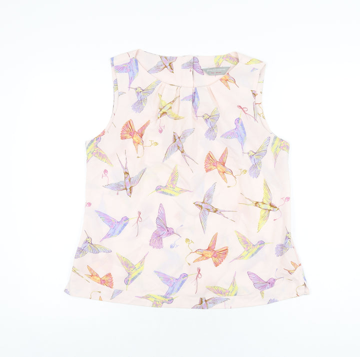 Dorothy Perkins Womens Pink Geometric Polyester Basic Blouse Size 14 Round Neck - Bird Print