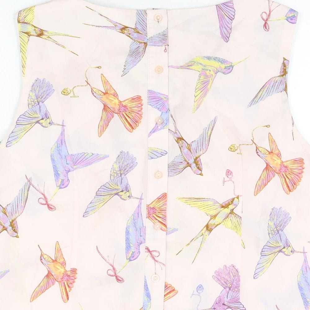 Dorothy Perkins Womens Pink Geometric Polyester Basic Blouse Size 14 Round Neck - Bird Print