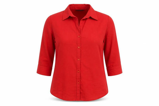 Front view of Dorothy Perkins women’s red polyester basic button-up, size UK 14, collared