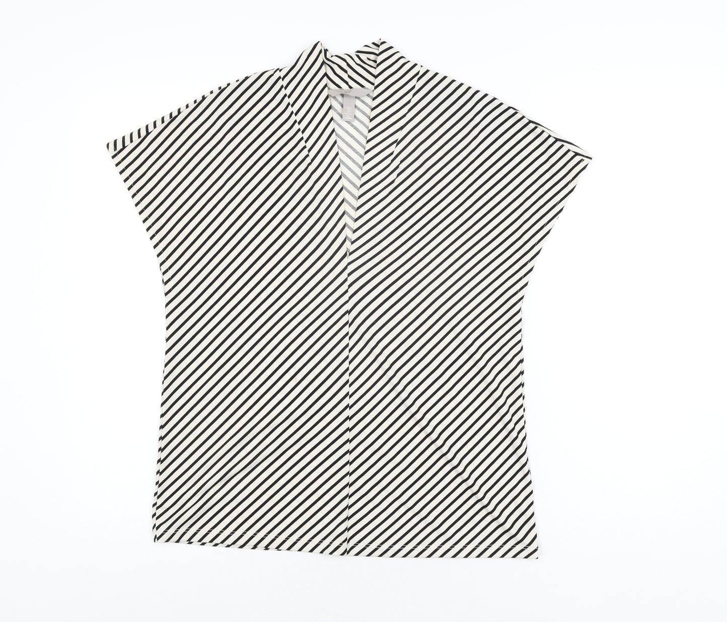 H&M Womens Ivory Striped Polyester Basic T-Shirt Size S V-Neck