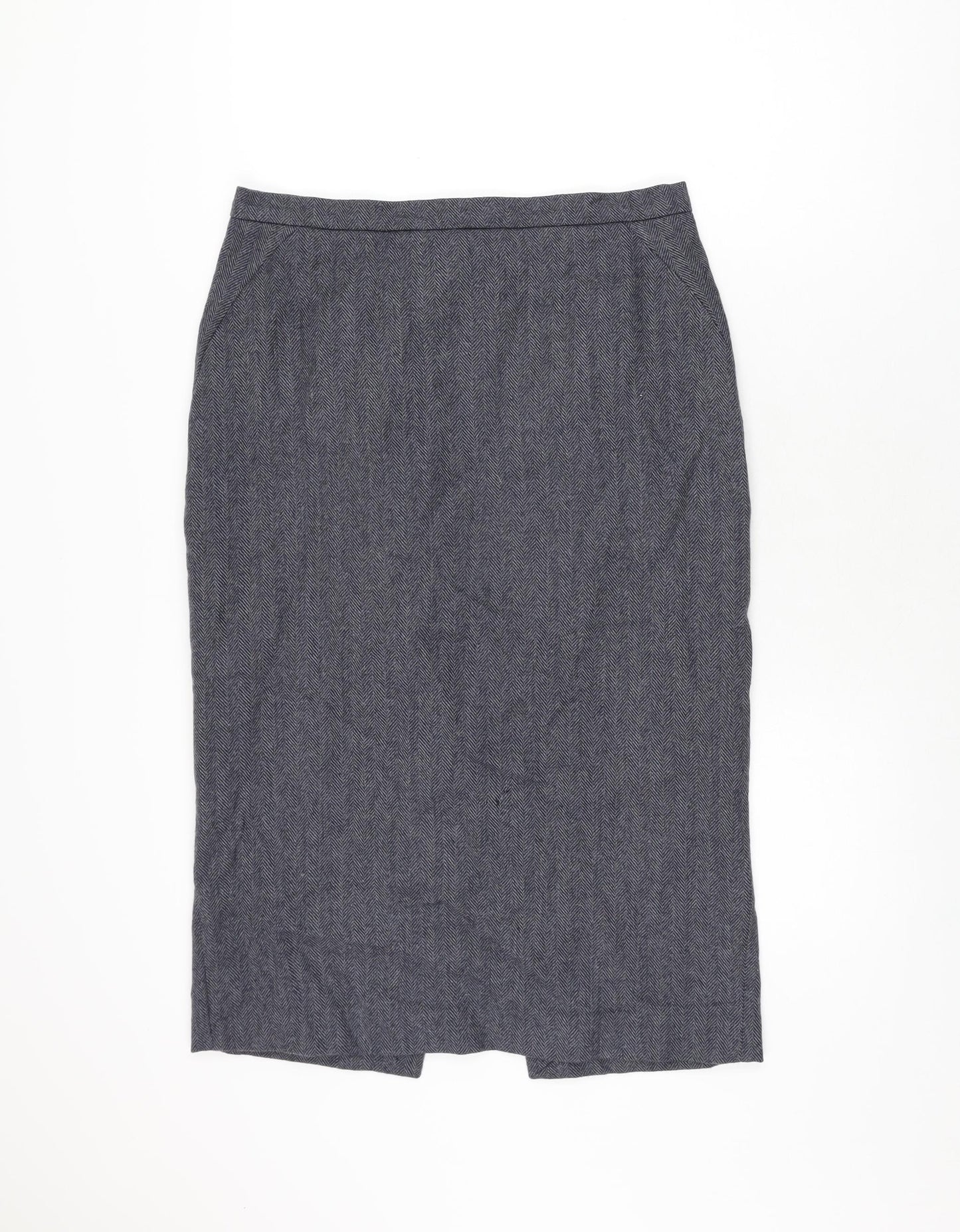 L.K. Bennett Womens Blue Wool Straight & Pencil Skirt Size 14 Zip