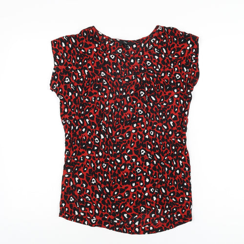 NEXT Womens Red Animal Print Viscose Basic T-Shirt Size 6 Round Neck