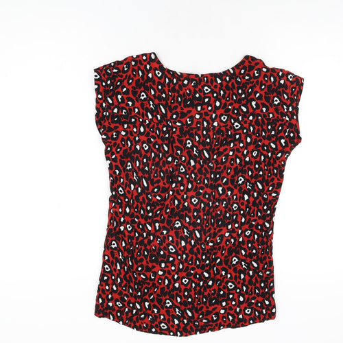 NEXT Womens Red Animal Print Viscose Basic T-Shirt Size 6 Round Neck