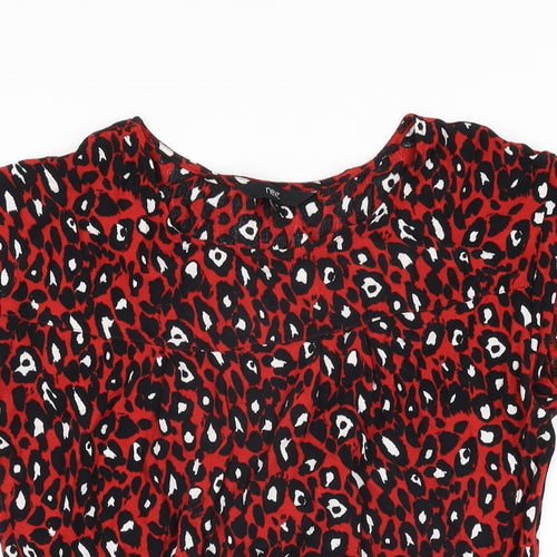 NEXT Womens Red Animal Print Viscose Basic T-Shirt Size 6 Round Neck