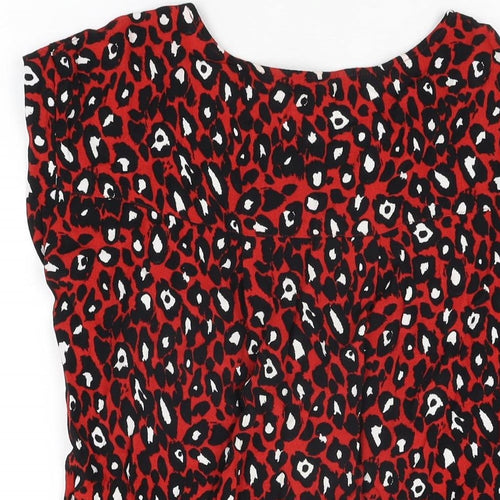 NEXT Womens Red Animal Print Viscose Basic T-Shirt Size 6 Round Neck
