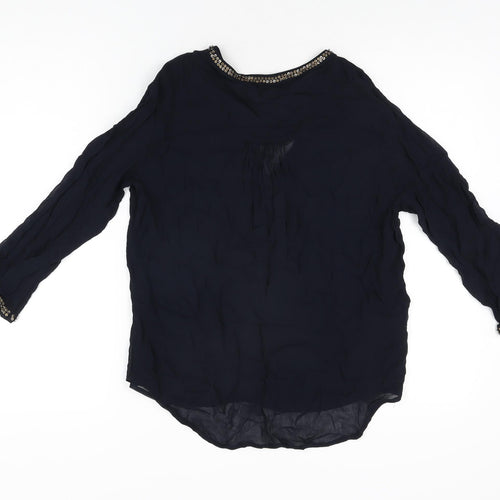 Zara Womens Blue Polyester Basic Blouse Size M V-Neck