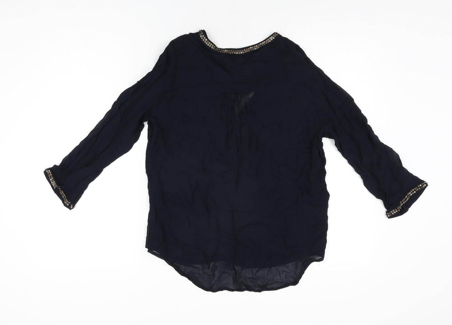 Zara Womens Blue Polyester Basic Blouse Size M V-Neck