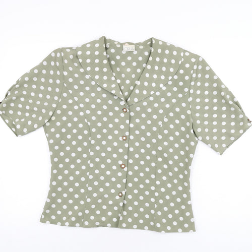 OPUS Womens Green Polka Dot Polyester Basic Button-Up Size 12 Collared