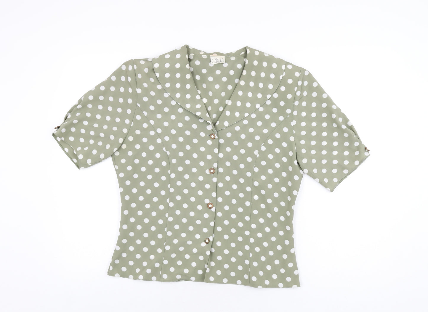 OPUS Womens Green Polka Dot Polyester Basic Button-Up Size 12 Collared