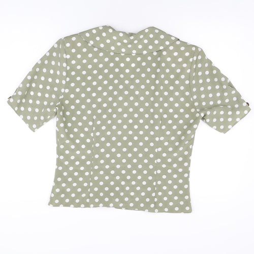 OPUS Womens Green Polka Dot Polyester Basic Button-Up Size 12 Collared