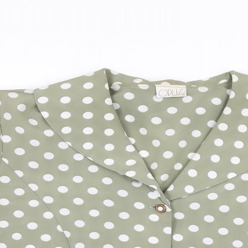 OPUS Womens Green Polka Dot Polyester Basic Button-Up Size 12 Collared