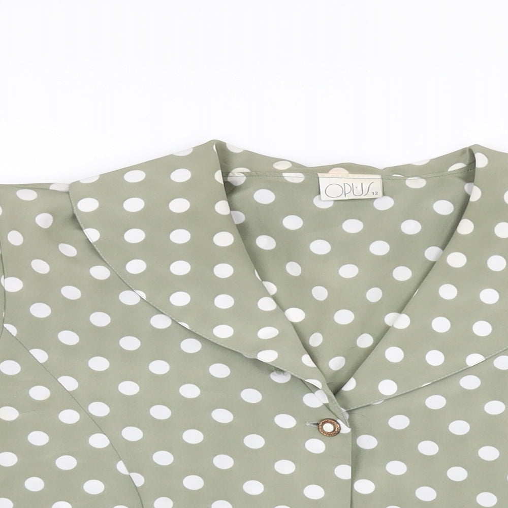 OPUS Womens Green Polka Dot Polyester Basic Button-Up Size 12 Collared