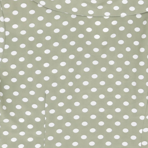 OPUS Womens Green Polka Dot Polyester Basic Button-Up Size 12 Collared
